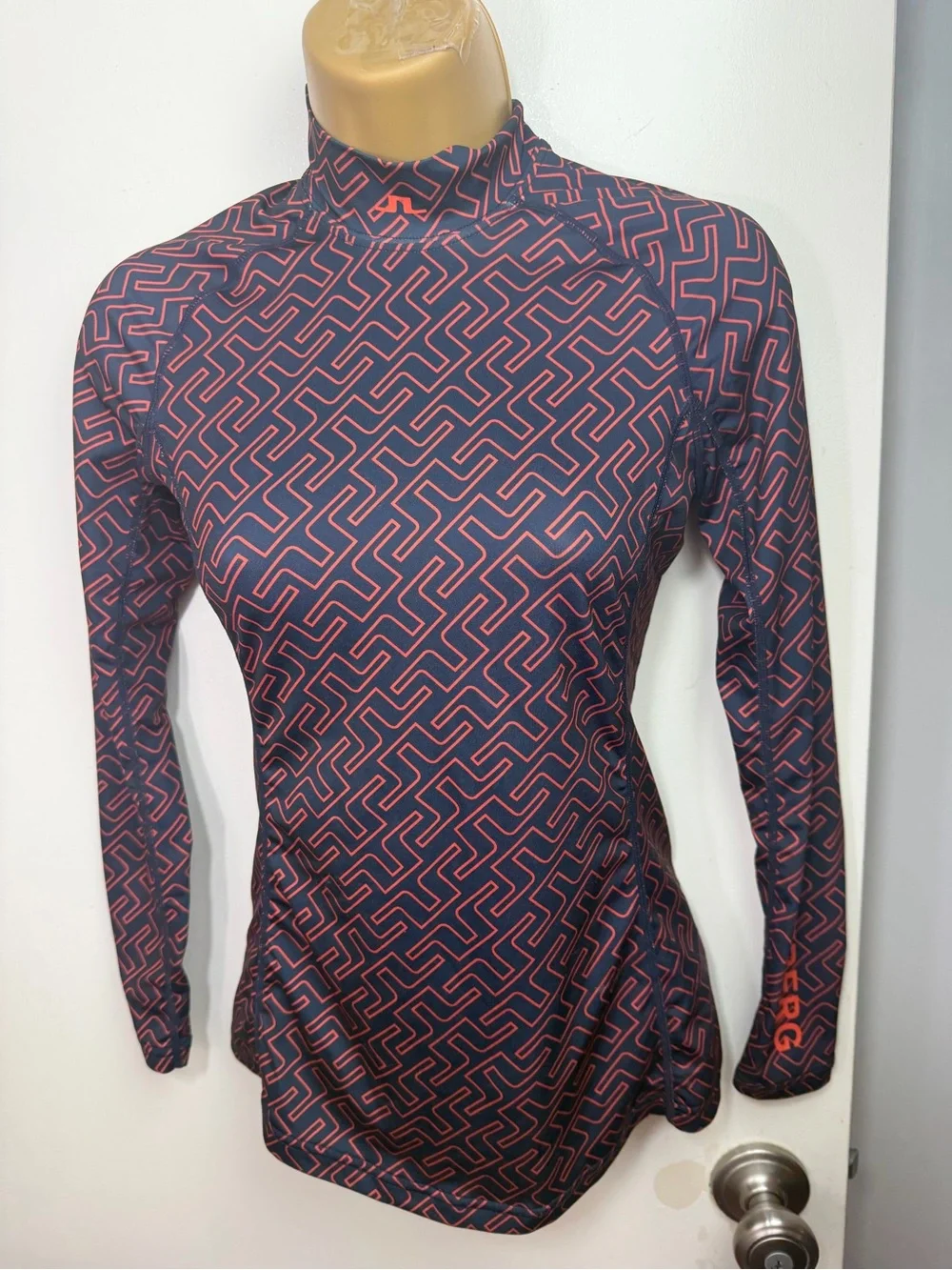 J.Lindeberg Navy & Orange Printed Compression‎ 4Way Stretch Long Sleeve Shirt XS